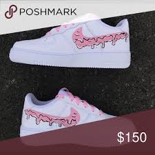 Custom Air Force 1 Pink Drip With Pink Details Nike Shoes Sneakers Air Force One Shoes Custom Air Force 1 Nike Air Shoes