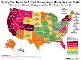 The Salary You Need To Afford The Average Home In Your U S State Vivid Maps Map 30 Year Mortgage Northern California