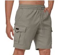Men's Casual Cotton Cargo Shorts with Elastic Waist Drawstring and 5 Pockets Work Bermuda Shorts for Men