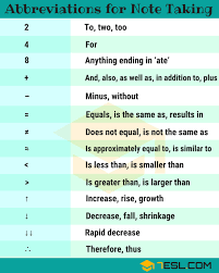 150 Useful Symbols And Abbreviations For Note Taking 7esl Note Taking Note Taking Strategies Speed Writing