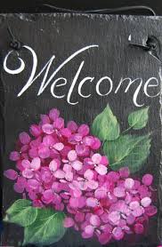 Le Temps Qui Passe Dans Le Jardin D Eugenie Hydrangea Painting Flower Painting Painted Slate