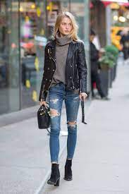 Leather Jacket And Distressed Denim Fashion Fashion Outfits Leather Jacket Outfits