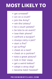 Playing the most likely to game can unearth new information even about your best friend that you never would've known before. 400 Fun Most Likely To Questions To Answer Prisoner Of Class