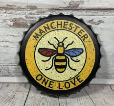 Metal Bottle Top Manchester Bee One Love Bee Wall Tin Sign Home Bar Pub Man  Cave