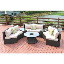 Direct Wicker 6 Piece Half Moon Black Wicker Outdoor Sectional Set With Beige Cushions Fire Pit Back Yard Rehab Pinterest Beige Cushions Rattan Side Tab