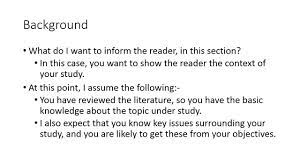 A good example of background of the study is one that: Writing The Background Of The Study In Research Youtube