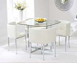 Compact 3 ft dining table with four stools that fit under table the top needs some attention but this item is free to someone who wants to collect. Algarve Glass Stowaway Dining Table With Cream High Back Stools