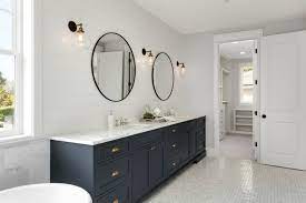 Love, love the navy vanity with brass hardware. 8 Navy Blue Bathroom Vanity Ideas The Plumbette