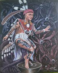 Sendok adukan dapat digunakan untuk mengambil adonan dan menempelkannya pada kerangka patung. Dayak Dance 120cm X 130cm Acrilik On Canvas 2015