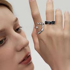 Y2k Ring Set Y2K Rings Set Irregular Agate Opal Natural Stone Rings  Moonstone Rings