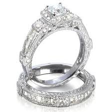 Penelope S Antique Style Imitation Diamond Wedding Ring Set Antique Wedding Rings Antique Wedding Rings Vintage Diamond Engagement Rings Vintage