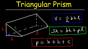V = ⅓ hwℓ (because the area of the base = wℓ ) Triangular Prism Volume Surface Area Base And Lateral Area Formula Basic Geometry Youtube Triangular Prism Basic Geometry Area Formula