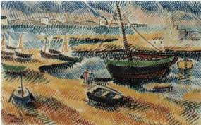 Pierre De Belay 1946 Barques Au Sec A Lesconil Peintre Artiste Barque