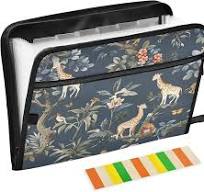 Animals on Giraffe 13 Pocket Expanding File Folder with Labels A4 Document  Folder Zipper Closure, E01W22014