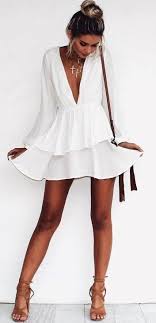 Summer Outfits Deep V Neck Sun Dress Trendy Summer Outfits Fashion Little White Dresses