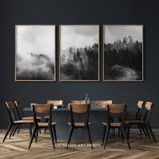 Black And White Framed Wall Art Set Set Of Three Misty Forest Wall Art Set Of 3 Misty Forest Etsy Forest Wall Art Wall Art Sets Black And White Wall Art
