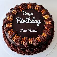 Create Chocolate Walnut Birthday Cake With Your Name Print Name On Cake Online Name Printin Cake Writing Chocolate Cake With Name Happy Birthday Chocolate Cake