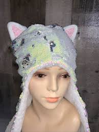 Mermaid Kitty Cat Princess reversible sequins animal eared Place winter hat 
