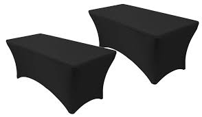 6 Ft Rectangular Linen Black Tablecloths 2 Pack Spandex Fitted Table Cover For Dj Table Covers Wedding In 2020 Fitted Table Cover Black Tablecloth 6ft Table Cloth