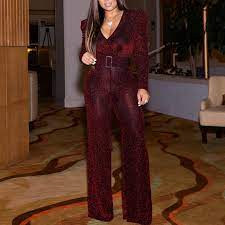 2019 Fashion Elegant Shimmer Jumpsuits Solid Long Sleeve Deep V Sexy Club Romper Women Casual Plus Size Wide Legs Fall Overalls Aliexpress