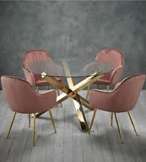Get 5% in rewards with club o! Dining Set Round Glass Table With Gold Legs And 4 Pink Velvet Dining Chairs 1000014100504 Ebay