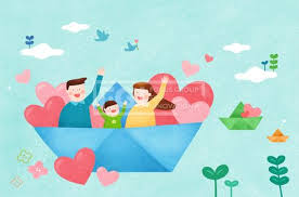 Pai125 프리진 일러스트 가정의달 에프지아이 사람 캐릭터 가정 가족 패밀리 행복 사랑 생활 라이프 5월 남자 여자 봄 꽃 식물 3인 엄마 아빠 어린이 종이배 하트 구름 새 동물 새싹 일러스트 Illu