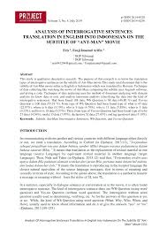 Pdf Analysis Of Interrogative Sentences Translation In English Into Indonesian On The Subtitle Of Ant Man Movie