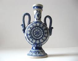 Vintage German Pottery Moon Flask Westerwald Style Etsy Vintage German Blue Pottery Pottery