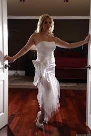 Sexy blonde bride sheds her wedding gown to pose topless in stockings &  garter - PornPics.com