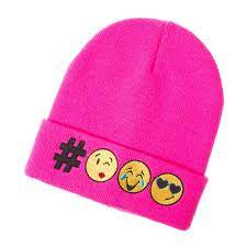 Neon Pink Emoji Knit Beanie Hat Neon Pink Beanie Beanie Hats Neon Pink