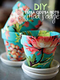 How To Decorate Terracotta Pots Using Fabric Shelterness Mod Podge Crafts Diy Terra Cotta Pots Decorating Terra Cotta Pots