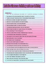 Reduced relative clause, reduction of relative clauses. English Exercises Relative Clauses Defining And Non Defining
