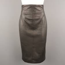 gianfranco ferre size 4 black textured leather belted cutout back pencil skirt