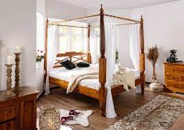Explore our latest poster bed designs collection that are really amazing and they are meant to introduce royalty in the bedroom with the luxe style. Wooden Four Poster Bed 180x200 Cm Made Of Acadia Wood Nougat Or Honey With White Cover Supply24