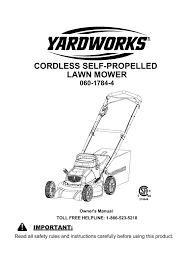 I purchased a yardworks lawn mower last year from canadian tire in amherstburg last spring. Cordless Self Propelled Lawn Mower Manualzz