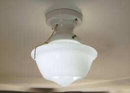 Semi Flush Vintage Porcelain Schoolhouse Ceiling Light Fixture With Pull Chain Sold Ceiling Light Fixtures Light Fixtures Ceiling Lights
