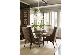 60 inch round pedestal dining table products on houzz. Tommy Bahama Home Bali Hai 593 875 001 060gt 60 Round Glass Single Pedestal Dining Room Table Baer S Furniture Dining Tables