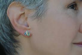 Green and Blue Sapphire Stud Earrings in 18k Gold, Asymmetrical Earrings  Gift for Her