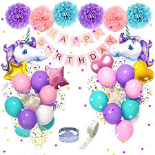 Free shipping for many products! Buy Unicorn Birthday Decorations For Girls 27 6 Big Foil Unicorn Balloons 18 12 Confetti Purple Aqua Blue Pink Balloons With Happy Birthday Banner Paper Pom Poms For Unicorn Birthday Party Supplies Online