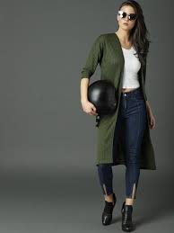 Roadster Olive Green Striped Open Front Shrug 599 Western Wear For Women Trendy Outfits Clothes
