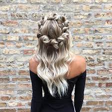 Flower Braid Crown White Blonde Waves Hairstyle By Goldplaited Unique Prom Hairstyle Pr Prom Hairstyles For Short Hair Unique Prom Hairstyles Hair Styles
