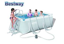 Aus Der Lager 56409 Bestway 287 201 100cm Power Stahl Rechteckigen Rahmen Pool Set Pool Filter Pumpe Sicherheit Leiter Fur Familie Pool Set Rectangular Frame Poolframe Pool Aliexpress