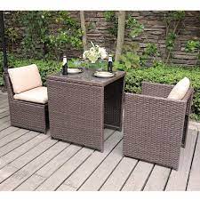 Freestyle Sunsitt Black 3 Piece Wicker Outdoor Dining Set With Beige Cushions Patio Furniture Sets Rattan Patio Furniture Bistro Table Set
