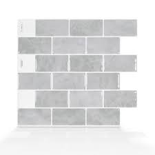 Smart Tiles Subway Fondi 10 95 In W X 9 70 In H Grey Peel And Stick Self Adhesive Decorative Mosaic Wall Tile Backsplash Sm1159g 04 Qg The Home Depot Smart Tiles Mosaic Wall Tiles