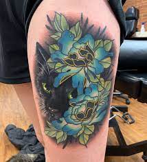 Check Out This Stunning Tattoo Done By Doozer Soto Cattattoo Peoniestattoo Mixedstyletattooing Doozersototattoo Catport Tattoos Tattoo Artists Fusion Ink