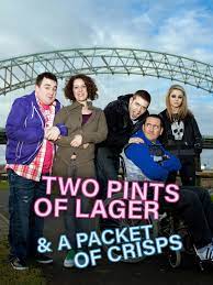 Two pints of lager and a packet of crisps
