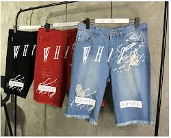 White Printed Bristles Trend Denim Jeans Shorts Offwhite Denimjeans Denim Jeans Bluejeans Shortpants Forsale Blackfriday Cybe Erkek Giyim Sort Giyim