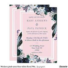 Modern Pink Navy Blue White Floral Wedding Invitation Blush Pink Wedding Invitations Floral Wedding Invitations Wedding Invitations