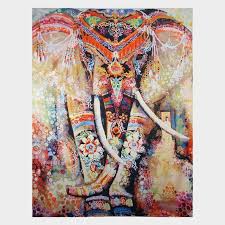The brilliant wall hanging features an explosion of colors from red to green, blue and yellow. Adorned Elephant Tapestry