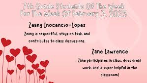 Congratulations to our Students Of The Week for the week of February 3,... 